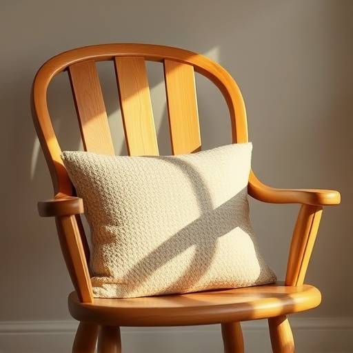 A handcrafted wooden chair with a comfortable cushion.