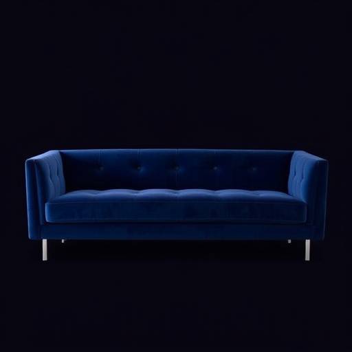 Contemporary dark blue velvet sofa with stainless steel legs
