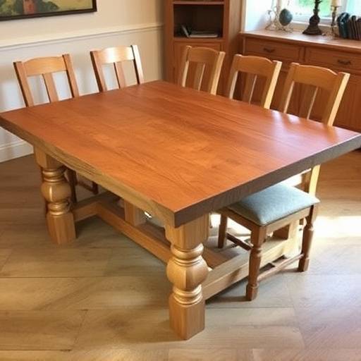Handcrafted oak dining table with a natural finish